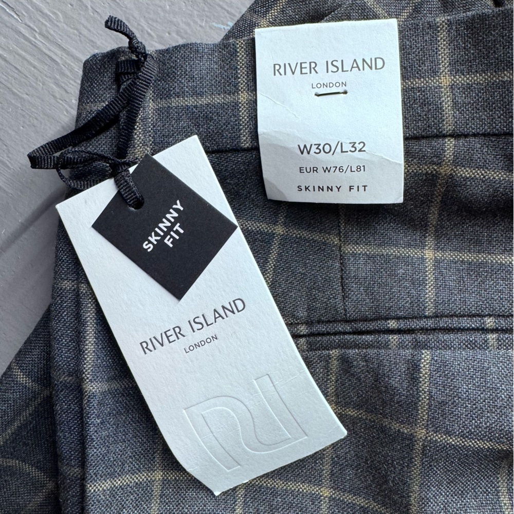 River Island Men's Gray Checkered Dress Pants - Picture 4 of 5